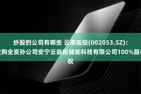 炒股的公司有哪些 云南能投(002053.SZ)：收购全资孙公司安宁云能投储能科技有限公司100%股权